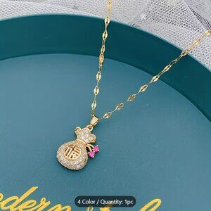 Money Bag Fortune Bag Rhinestone Fashion Necklace